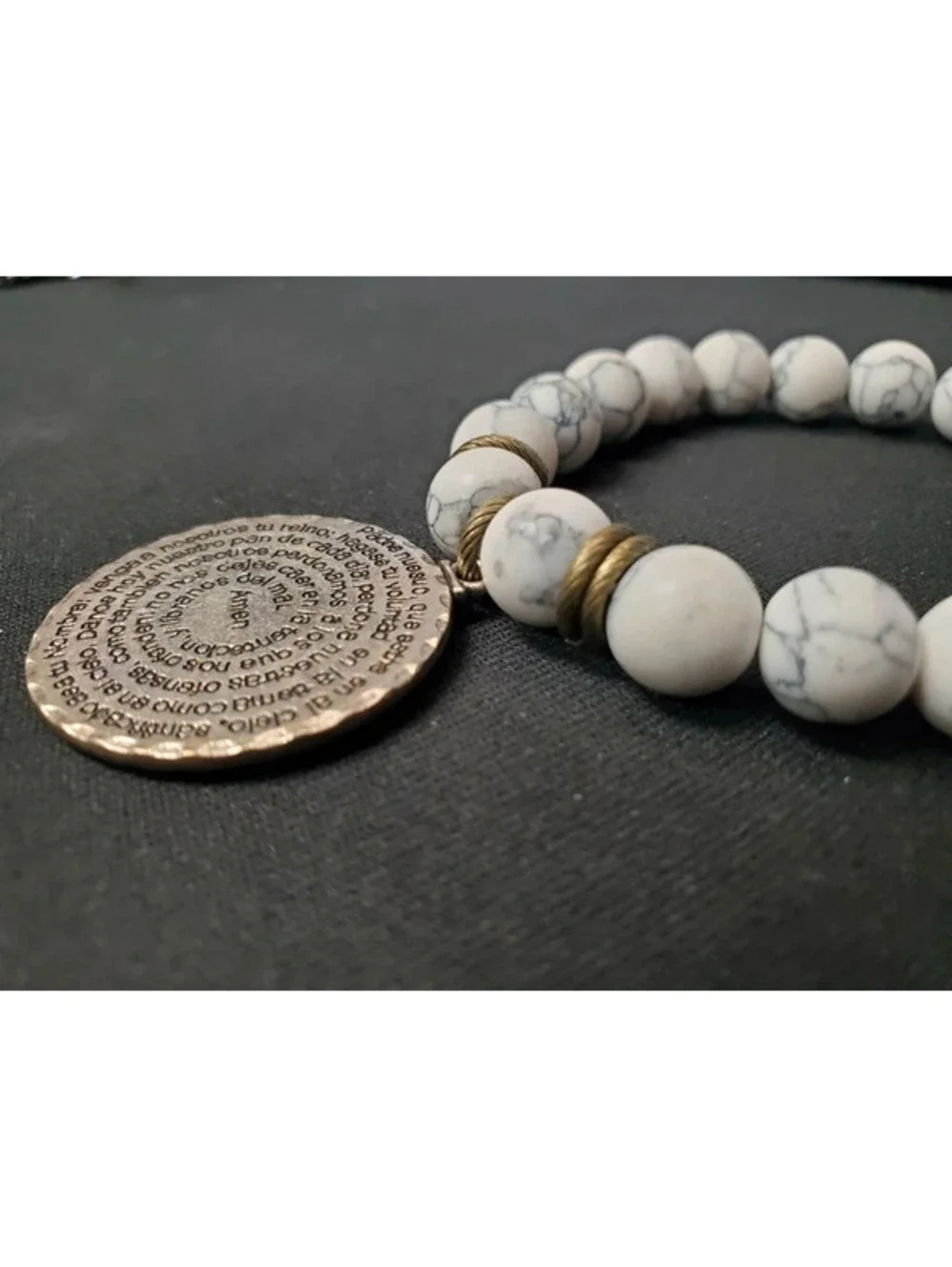 Spanish Lord's Prayer White Howlite Gemstone Stretch Bracelet